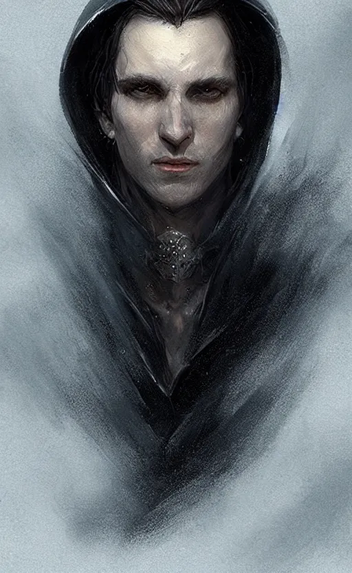 Prompt: Portrait of an elf in a black cloak with black boots, male, detailed face, fantasy, highly detailed, cinematic lighting, digital art painting by greg rutkowski