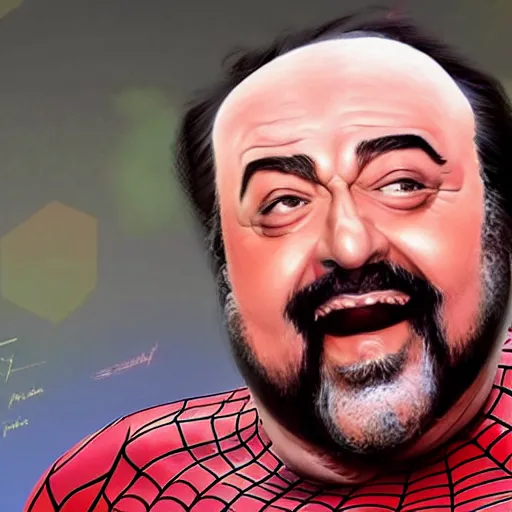 Image similar to luciano pavarotti as spiderman, highly detailed, 8 k