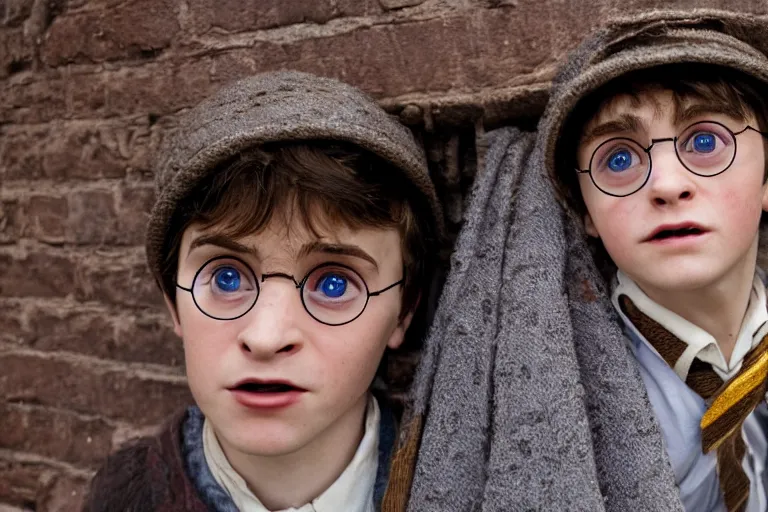 Image similar to closeup portrait Harry Potter in a diagon alley, by Steve McCurry and David Lazar, natural light, detailed face, CANON Eos C300, ƒ1.8, 35mm, 8K, medium-format print