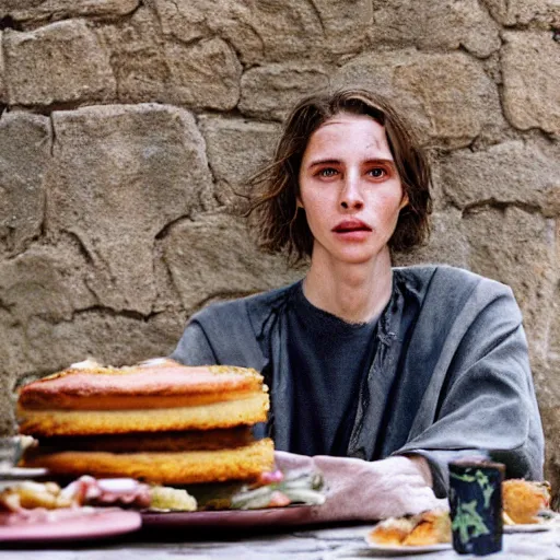 Image similar to closeup portrait of a medieval goblin eating cakes in the cloisters, depth of field, bokeh, zeiss lens, detailed, symmetrical, centered, fashion photoshoot, by annie leibovitz and steve mccurry, david lazar, jimmy nelsson, breathtaking, 8 k resolution, extremely detailed, beautiful, establishing shot, artistic, hyperrealistic, beautiful face, octane render