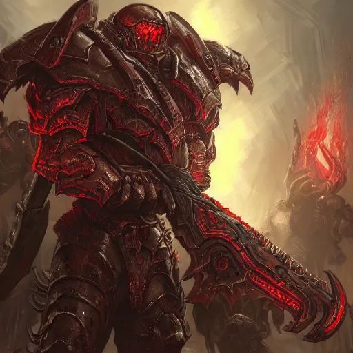 Image similar to fantasy art of doom slayer, intricate, high detailed, insane detailed, cgsociety, red theme