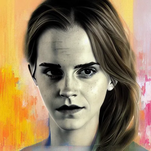 Prompt: someone has a fixation with emma watson, 4 k, artstation, peter doig, gerhard richter, uhd, hyper reallistic oil painting