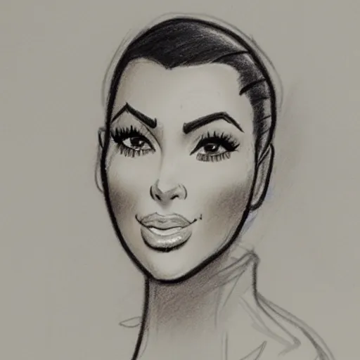 Image similar to milt kahl pencil sketch of kim kardashian