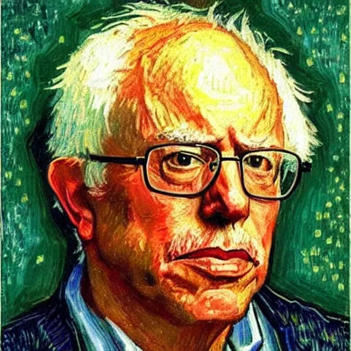 Image similar to portrait of bernie sanders in the style of van gogh.