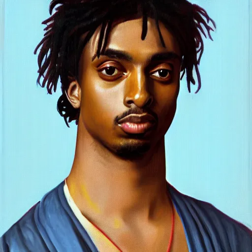 Image similar to a renaissance style portrait painting of playboi carti