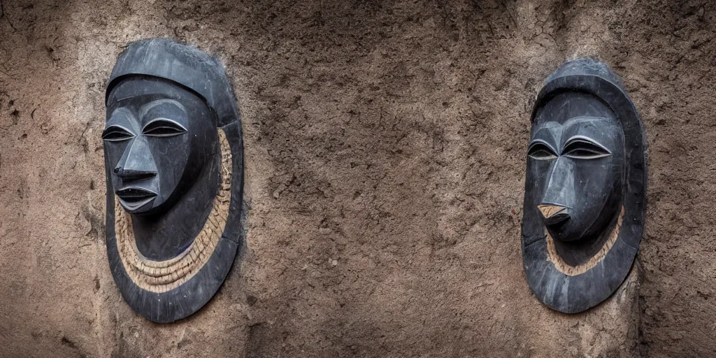 Image similar to A colonial monument with an African mask, 4k, DSLR camera photo,