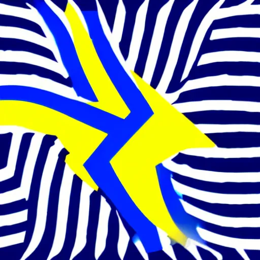 Image similar to A blue and white tricolor flag with a yellow lightning bolt in the middle, vexillogy, svg