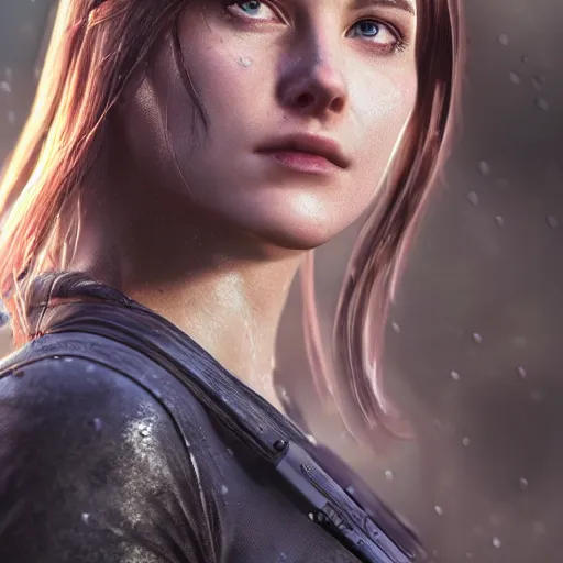 Image similar to Beautiful jill valentine in real life, face centered portrait, Confident, fog, rain, volumetric lighting, beautiful, golden hour, sharp focus, ultra detailed, cgsociety by Leesha Hannigan, Ross Tran, Thierry Doizon, Kai Carpenter,Ignacio Fernández Ríos