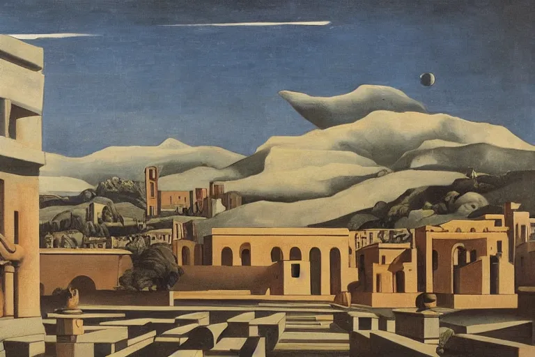 Image similar to painting by de chirico