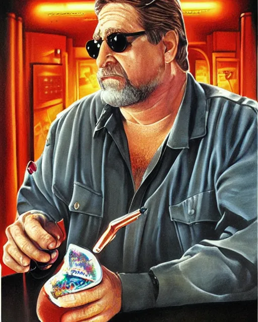 Image similar to john goodman in the big lebowski, airbrush, drew struzan illustration art, key art, movie poster