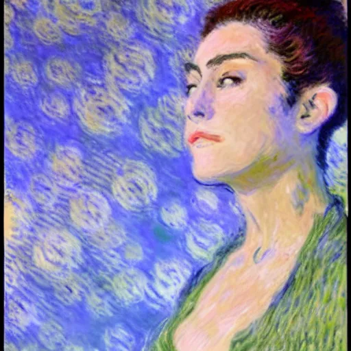 Prompt: Claude Monet, Impressionist Artists, major kira nerys, detailed, ethereal, Cybernetic implant H 768