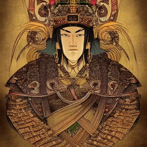 Image similar to yurunu, he rules over wisdom and knowledge. his symbol is a scroll. highly detailed and intricate 8 k concept fantasy art illustration