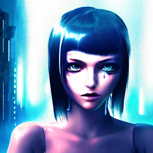 Image similar to a cyberpunk girl portrait with depth of field inspired by ghost in the shell