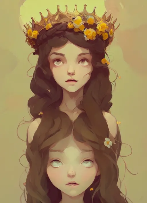 Prompt: portrait of cute fairy girl with crown of flowers fantasy, by atey ghailan, by greg rutkowski, by greg tocchini, by james gilleard, by joe gb fenton, by kaethe butcher, dynamic lighting, gradient light yellow, brown, blonde cream and white color in scheme, grunge aesthetic