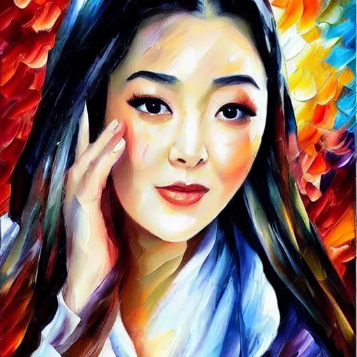 Image similar to a leonid afremov oil painting of fan bing bing