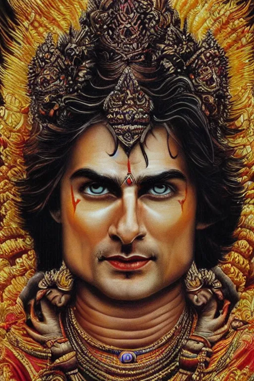 Prompt: Hindu God Vishnu Tom Cruise, hyperrealistic portrait