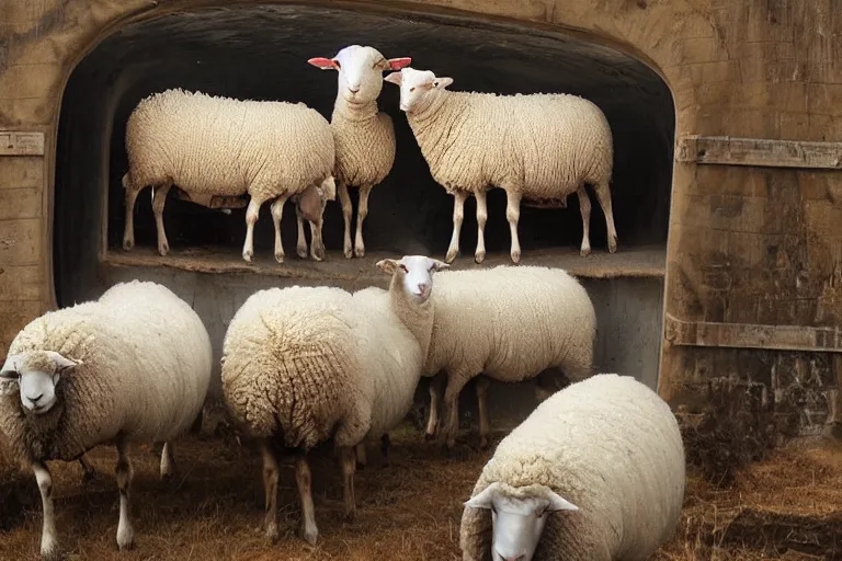 Prompt: sheep in the bridge of a Starship