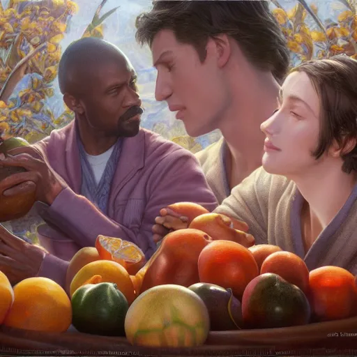 Prompt: photorealistic fruits basket in heaven, detailed, centered, digital painting, artstation, concept art, donato giancola, joseph christian leyendecker, wlop, boris vallejo, breathtaking, 8 k resolution, extremely detailed, beautiful, establishing shot, artistic, hyperrealistic, beautiful face, octane render, cinematic lighting, dramatic lighting, masterpiece