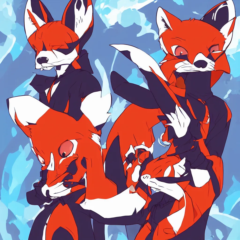 Image similar to a portrait of an anthropomorphic fox wearing a hoodie by studio trigger