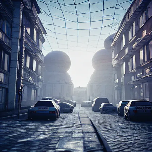 Image similar to Street photo in a crowded future Russian city on Moon, Neo Norilsk, sci-fi, 35mm, intricate, very very beautiful, elegant, highly detailed, smooth, Unreal Engine 5, sharp focus, by Evgeny Zubkov, by Marat Zakirov, trending on Behance