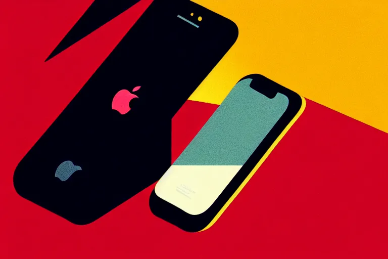 Image similar to editorial illustration by karolis strautniekas and mads berg, portrait of the lonely iphone, colorful, fine texture, detailed, muted colors, film noir, dramatic lighting, dynamic composition, vivid, matte print, wide angle, ( ( sunbeams ) ), moody, extreme perspective