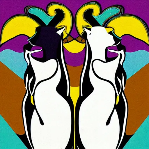 Prompt: two goats playing musical instruments, digital art, art deco, by john paul brammer