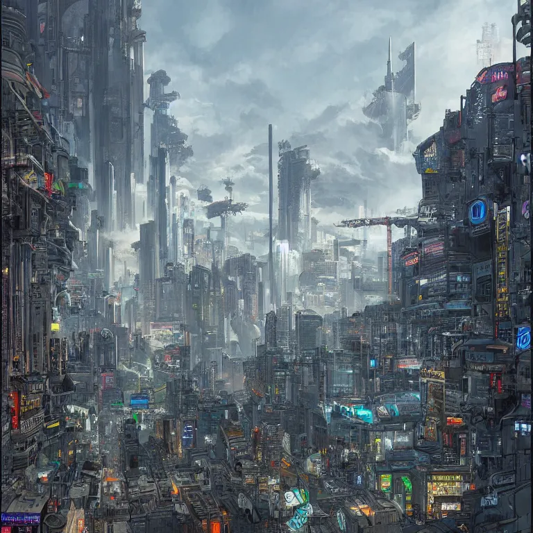 Prompt: cyberpunk city of dublin by ivan shishkin