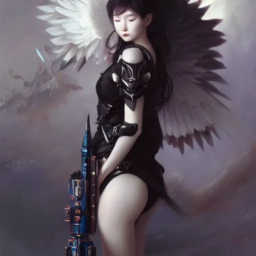 Image similar to Beautiful pale angelic goth korean girl with mechanical wings warhammer 40000, masterpiece 4k digital illustration by Ruan Jia and Mandy Jurgens and Artgerm and william-adolphe bouguereau, highly detailed, trending on artstation, award winning,