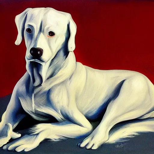 Prompt: Intricate five star white Spectral dog by Pablo Picasso, oil on canvas, HDR, high detail, Photo realistic, hyperrealism,matte finish, high contrast, 3d depth, Centered, masterpiece, vivid and vibrant colors, enhanced light effect, enhanced eye detail,artstationhd