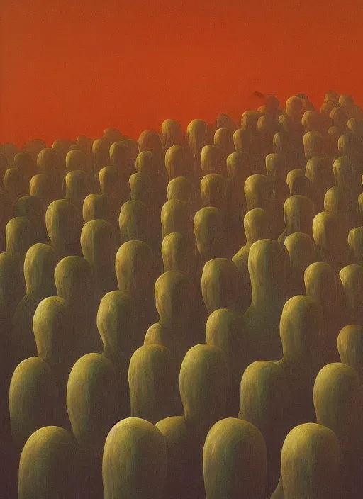 Image similar to crowd with head cones Edward Hopper and James Gilleard, Zdzislaw Beksinski highly detailed