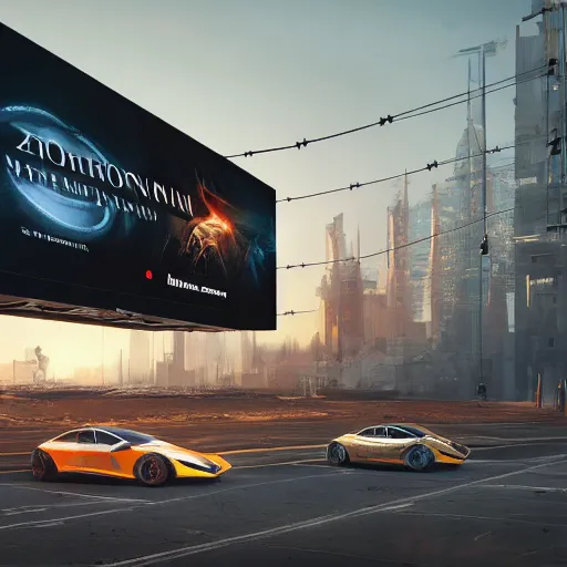 Image similar to sci-fi cars wall near structure on the coronation of napoleon painting and digital billboard in the middle, unreal engine 5, keyshot, octane, artstation trending, ultra high detail, ultra realistic, cinematic, 8k, 16k, in style of zaha hadid, in plastic, dark, tilt shift,