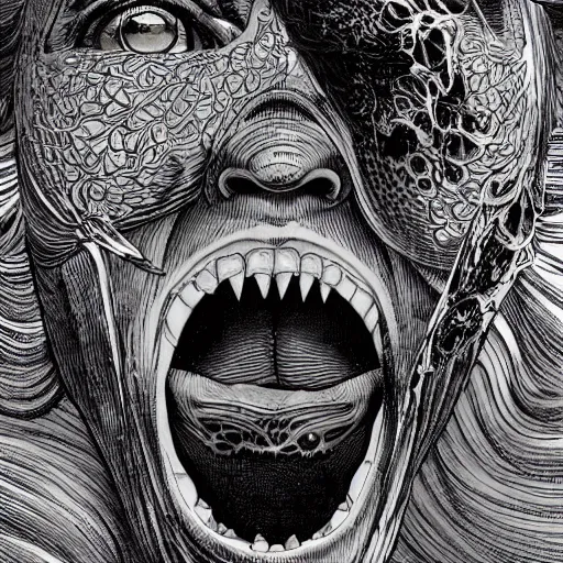 Image similar to closeup of tongue, by yoichi hatakenaka, masamune shirow, josan gonzales and dan mumford, ayami kojima, takato yamamoto, barclay shaw, karol bak