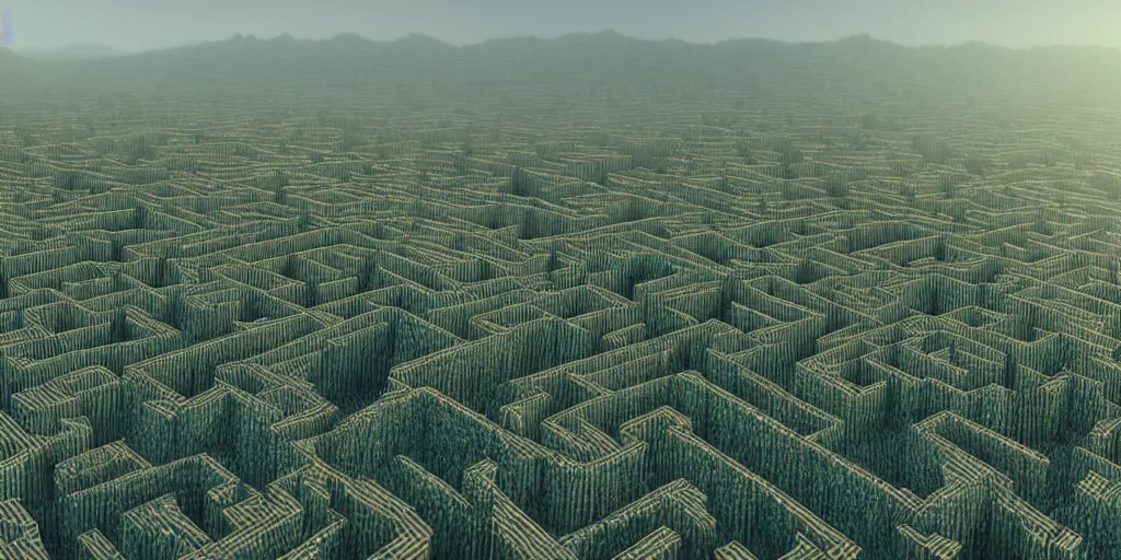 Image similar to the grand landscape of the endless maze, art by kotaro chiba, volumetric lighting, high contrast