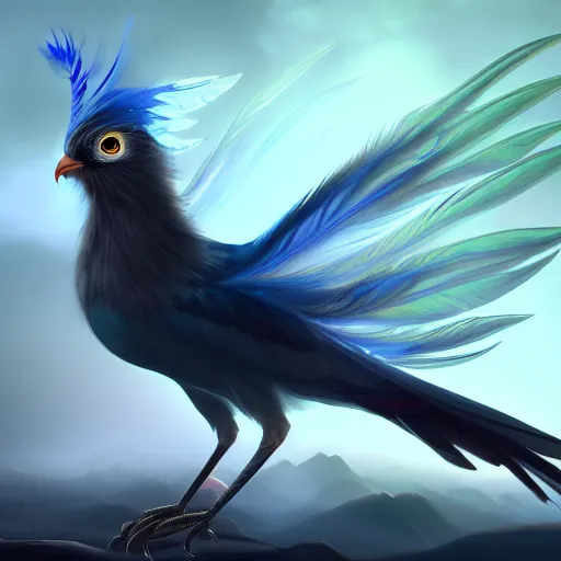 Image similar to flawless painting of spiritual avatar bird with digital wings, big dark eyes, cloudy transparent feather, ultra detailed, cinematic, centered, sharp focus, medium lighting by concept art, masterpiece, 8 k resolution, artstation hd, unreal engine 5