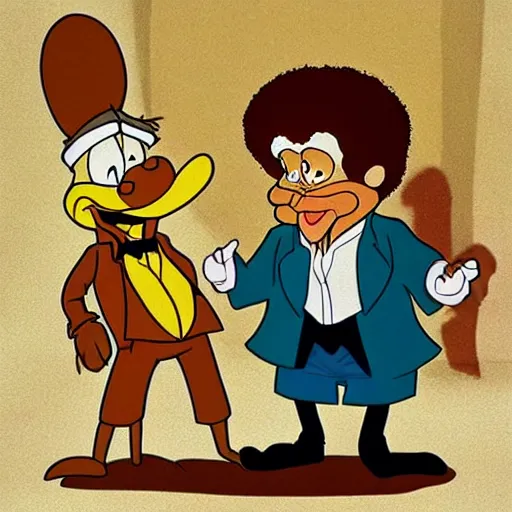 Image similar to “Bob Ross as a Looney Tunes character, animation cell”