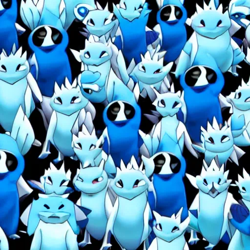 Image similar to a group of blue pokemon, high quality,