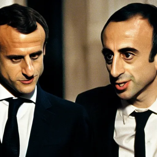 Prompt: Macron and Zemmour in American Psycho (1999)