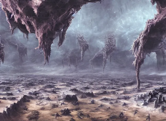 Prompt: matte painting of the inside of an alien hive,