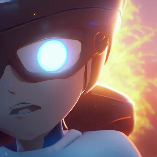 Prompt: an epic anime of energy man, ghibli, unreal 5, octane render, rpg portrait, dynamic lighting, epic, epic anime, 2 d