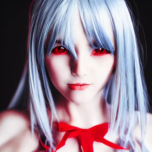 Image similar to very detailed photo of European anime cosplayer girl wearing white and red dress, studio photo, anatomically correct, pretty face, fine-face, smooth, sharp focus, UHD, 8k