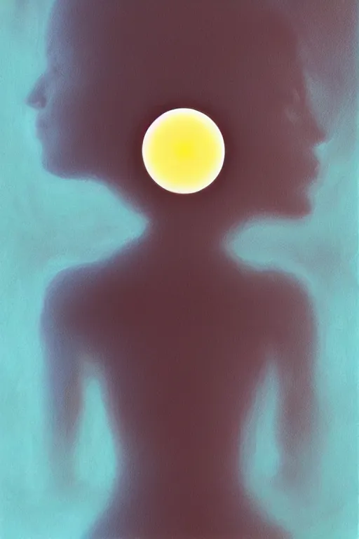 Image similar to human silhouette, large diffused glowing aura, film grain, art by janice sung
