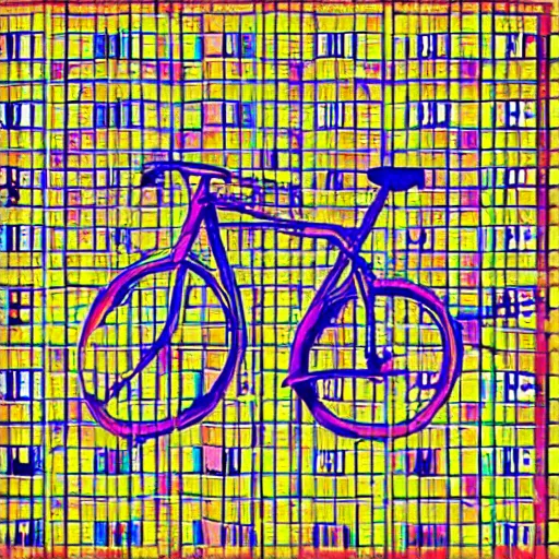 Prompt: psychedelic bicycle, grid art