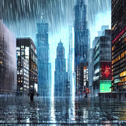 Prompt: futuristic city realistic new-york utopia photorealism rain reflection science-fiction ,8k