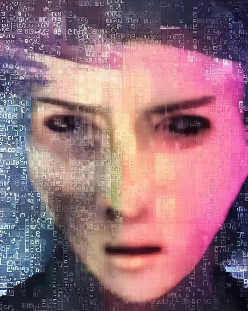 Prompt: A broken monitor with the calm face of an AI woman on it. Very very very strong glitches on the monitor. The face is blurry with glitches. Extremely high detail, glitchcore, glitches, glitch, cyberpunk, deep colors, 8k render