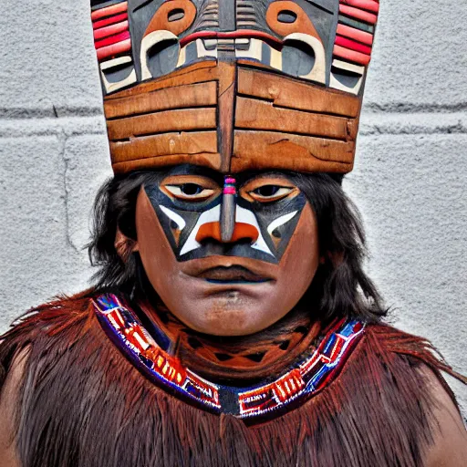 Image similar to aztec man wearing a wooden tribal mask, tribe photography