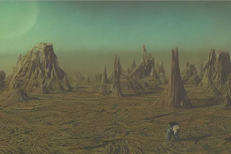 Prompt: salusa cecundus prison planet landscape, by stalenhag, beksinski, william blake, retro sci - fi movie, highly detailed, photorealistic, 1 9 0 0 s photo