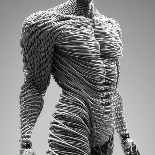 Image similar to a man made out of usb cables, full body shot, realistic shot, intricate details, ultra - realistic, atmospheric shot, expressive, artistic, trending on artstation, 4 k.