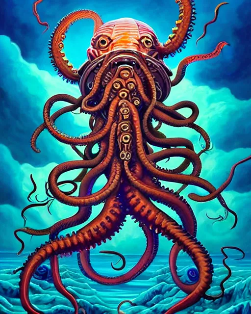 Prompt: a beautiful painting of the kraken of the upper planes by mynameistran and artgerm and wlop and loish and alex grey and wlop and wes anderson and spike jonze, trending on artstation