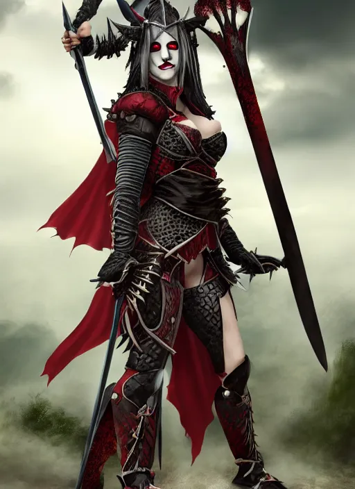 Prompt: female vampire warrior holding a monstrous zweihander, full portrait, smiling, muscular, flying, modest outfit, barefoot, foot wraps, exposed toes, black plate armor, historical armor, realistic armor, metal mask, ghostblade, wlop, east asian fantasy.