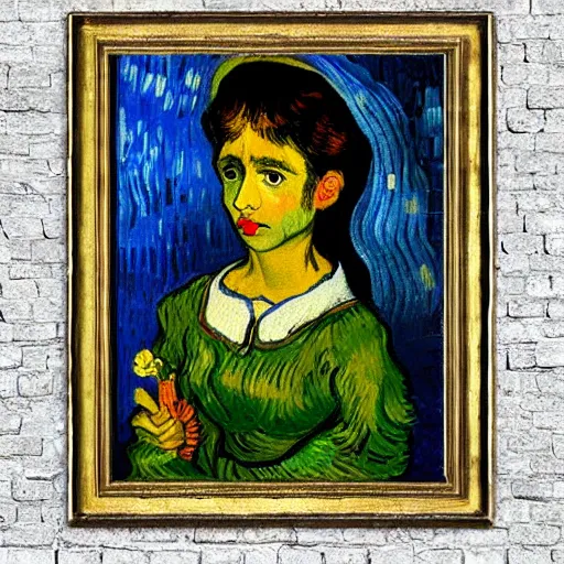 Prompt: painting of a cute roman - mexican girl lady angel by van gogh, fine art